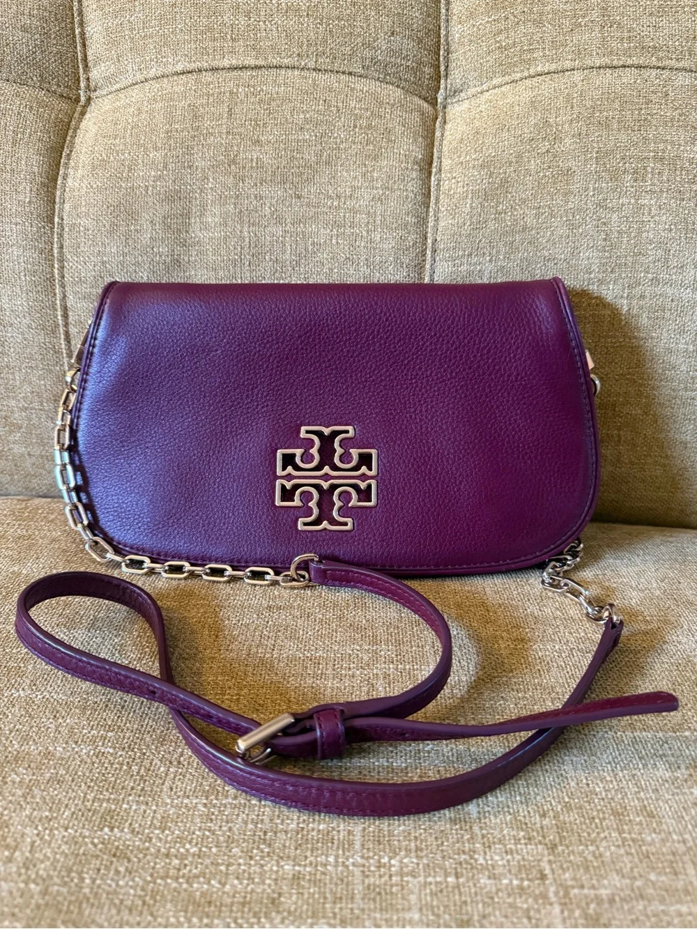 Tory Burch Burgundy Leather Shoulder Bag